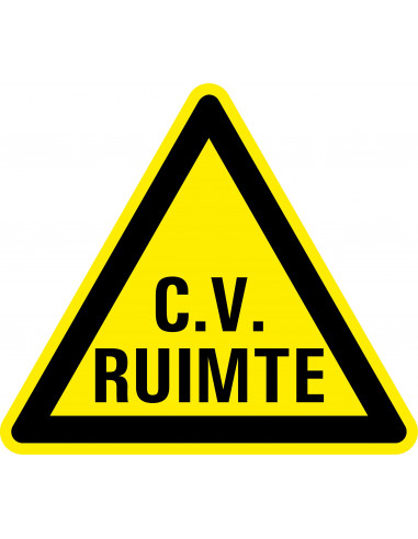 Waarschuwingssticker C.V. ruimte, met tekst, driehoek, geel zwart
