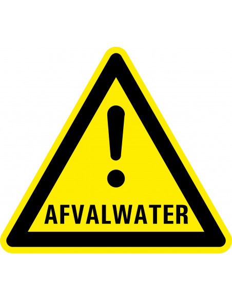 Waarschuwingssticker afvalwater, uitroepteken, symbool, geel zwart, driehoek