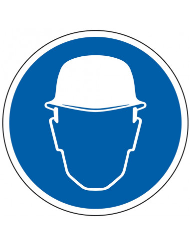 Helm verplicht bord, kunststof, blauw wit, pictogram helm verplicht, rond