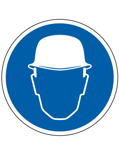 Helm verplicht bord, kunststof, blauw wit, pictogram helm verplicht, rond