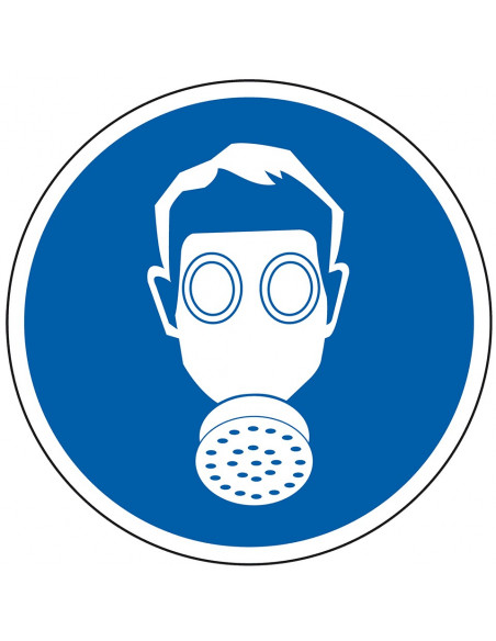 Adembescherming verplicht sticker, blauw wit, pictogram gelaatsmasker, rond