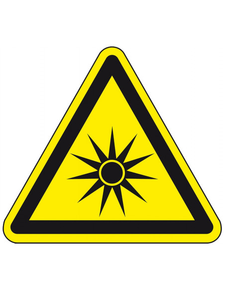 Waarschuwingsbord optische straling, W027, geel zwart, ISO 7010, optische straling symbool, driehoek