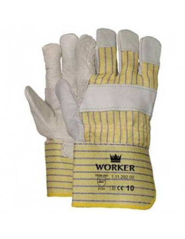 Nerflederen handschoen met gele gestreepte kap