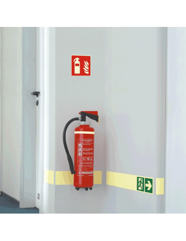 Brandblusser bord, aluminium, 200 x 200 mm, F001, rood wit, pictogram brandblusser, vierkant