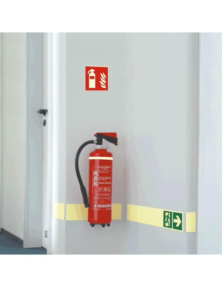 Brandblusser bord, aluminium, 200 x 200 mm, F001, rood wit, pictogram brandblusser, vierkant