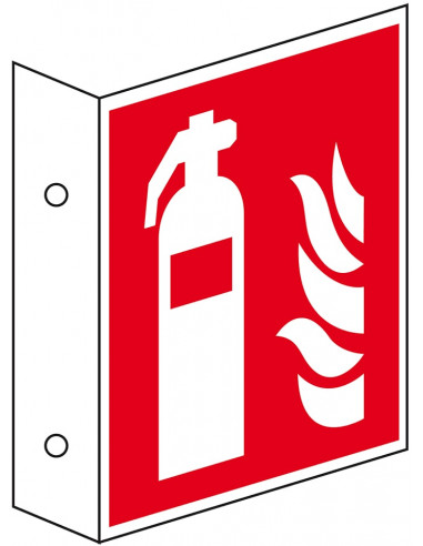 Haaks brandblusser bord, aluminium, 200 x 200 mm, F001, rood wit, pictogram brandblusser, vierkant