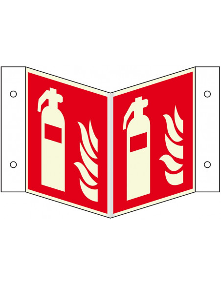 Lichtgevend panorama brandblusser bord, aluminium, 400 x 200 mm, F001, rood wit, pictogram brandblusser, vierkant