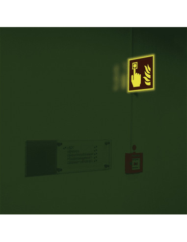 Lichtgevend haaks brandmelder bord, 150 x 150 mm, aluminium, F005, rood wit, pictogram brandmelder, haaks, ISO 7010