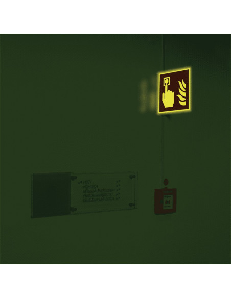 Lichtgevend haaks brandmelder bord, 150 x 150 mm, aluminium, F005, rood wit, pictogram brandmelder, haaks, ISO 7010