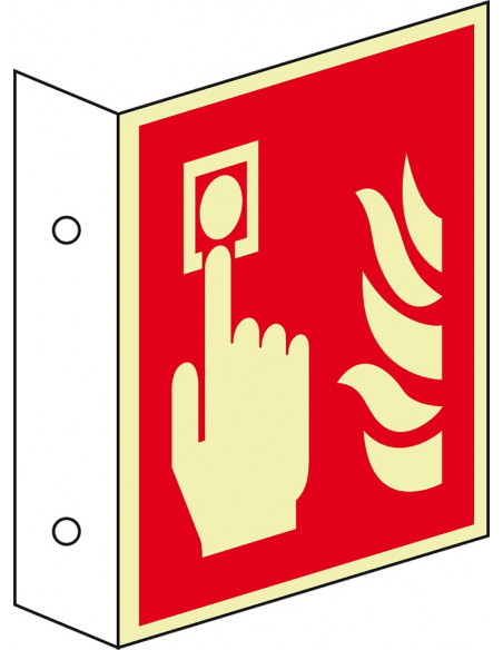 Lichtgevend haaks brandmelder bord, 200 x 200 mm, aluminium F005, rood wit, pictogram brandmelder, haaks, ISO 7010