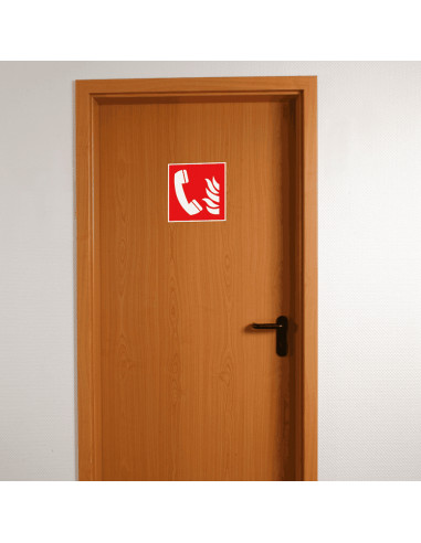 Alarmtelefoon sticker, ISO 7010, F006, rood wit, pictogram alarmtelefoon, vierkant