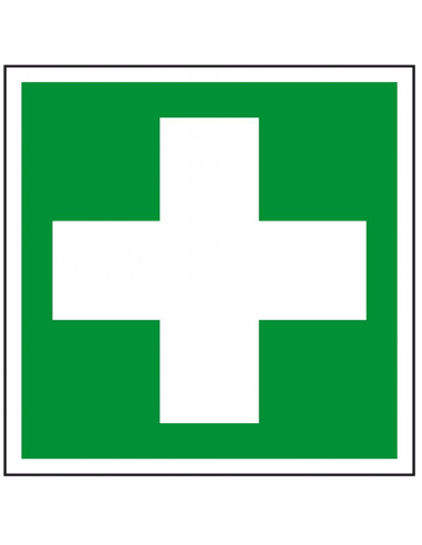 EHBO bord, aluminium, 200 x 200 mm, E003, groen wit, symbool EHBO, wit kruis, vierkant, ISO 7010