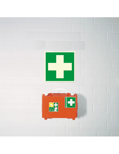 Lichtgevend EHBO bord, kunststof, E003, groen wit, symbool EHBO, wit kruis, vierkant, ISO 7010