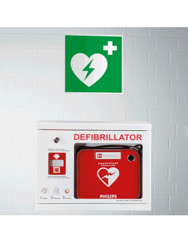 Dubbelzijdige AED sticker, 150 x 150 mm, E010