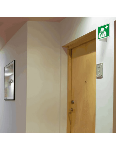 Lichtgevend panorama dokter bord, kunststof, 200 x 200 mm, E009, ISO 7010, vierkant