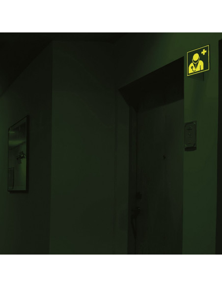 Lichtgevend panorama dokter bord, kunststof, 200 x 200 mm, E009, ISO 7010, vierkant