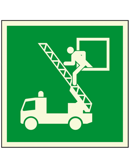 Extra lichtgevende redding uitgang raam sticker, groen wit, vierkant, symbool persoon op ladder