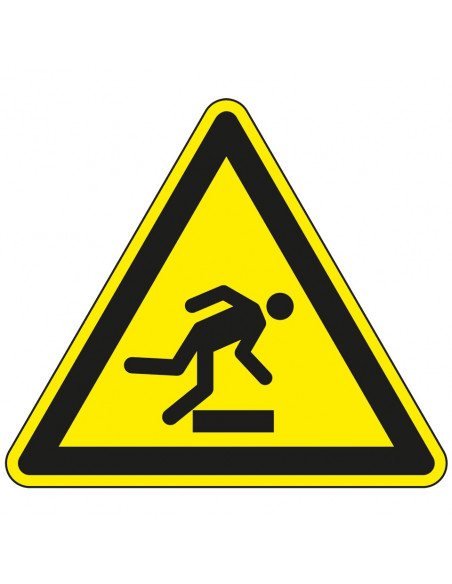 Waarschuwingsbord struikelgevaar, W007, geel zwart, ISO 7010, opstapje, driehoek