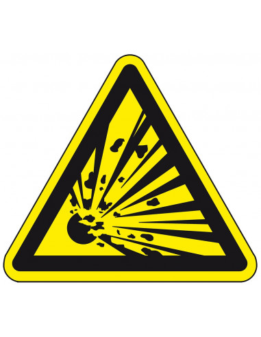 Pictogram explosieve stoffen, W002, geel zwart, ISO 7010, explosie, driehoek