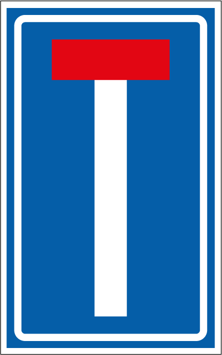 Doodlopende weg bord, blauw wit, rechthoek, L8